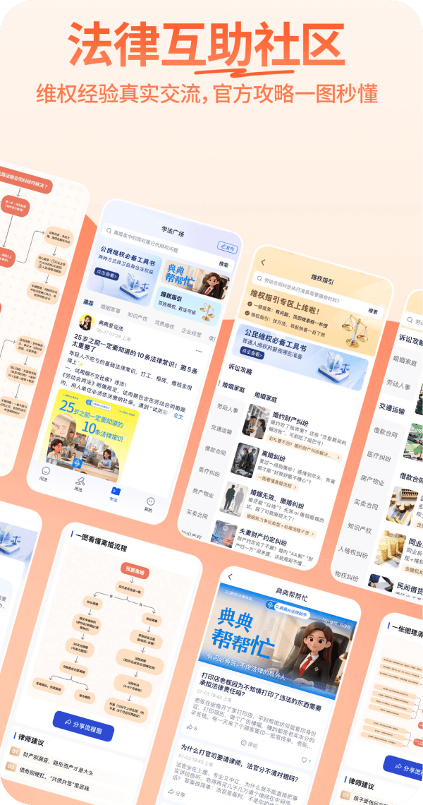 法律版"小红书/知乎",发布经验贴、求助贴。一边咨询,一边交流,过来人的经验,比法条管用。官方维权攻略,一张图秒懂诉讼流程,更有律师建议和类案参考。